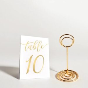 10Pcs Gold Table Number Holders with 10 Table Numbers Cards - 3.35 Inch Table Number Stands – Name, Picture, Place Card Holder for Centerpieces, Wedding Reception, Birthday, Restaurant & Parties