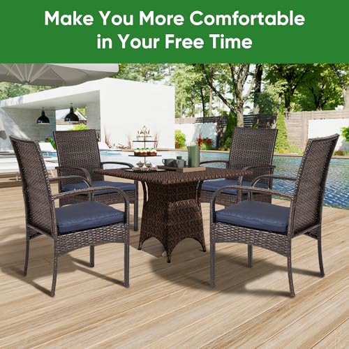 SAILARY Outdoor Wicker Patio Dining Chairs with Padded Cushions Set of 2: Porch Rattan Chairs Club Chairs with High Back and Deep Seating 350lbs, Brown