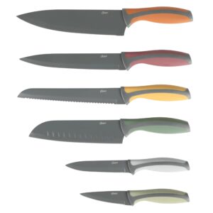 oster ronnan 12 piece knife set, 6 assorted color knives w/nonstick blades and 6 sheaths