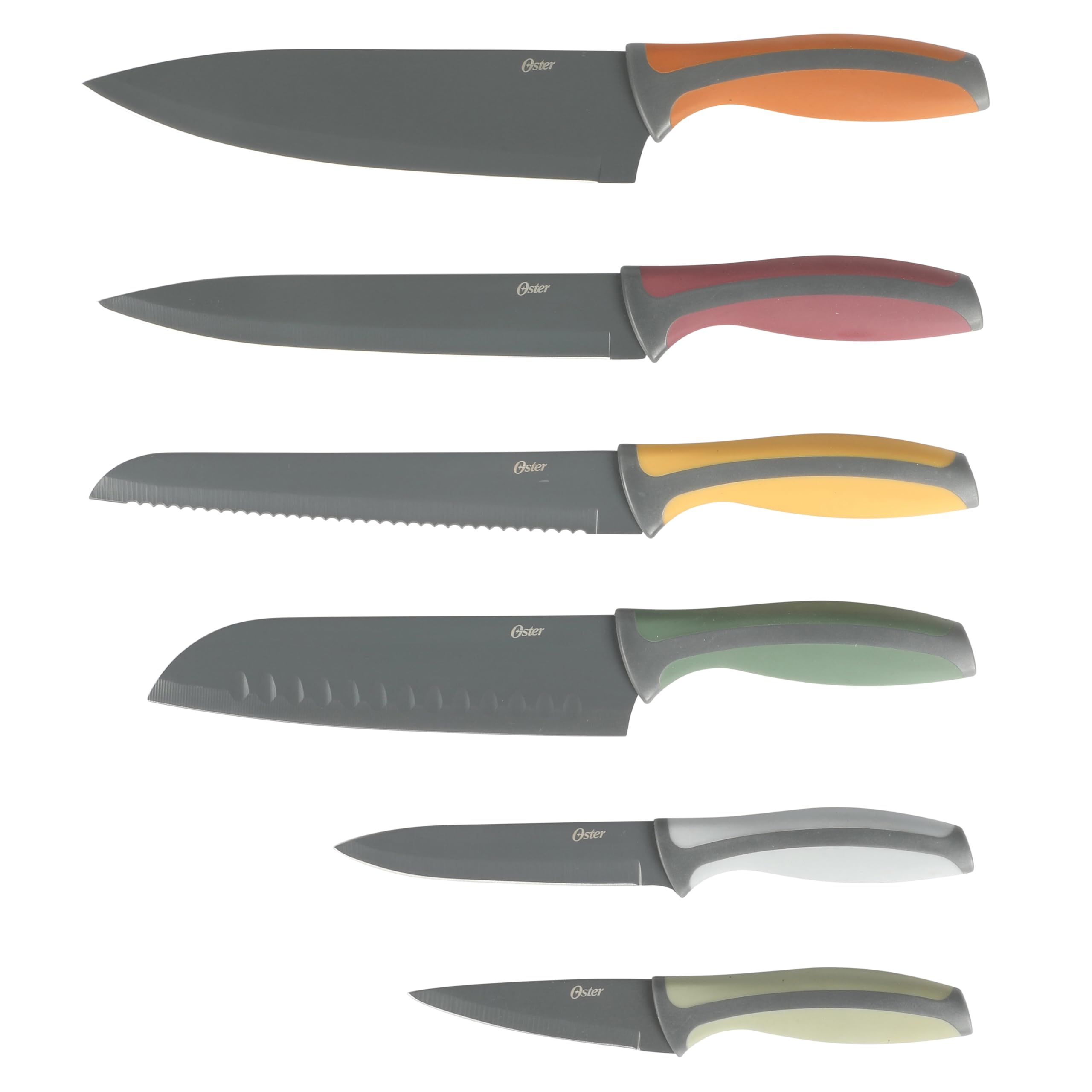 Oster Ronnan 12 Piece Knife Set, 6 Assorted Color Knives w/Nonstick Blades and 6 Sheaths