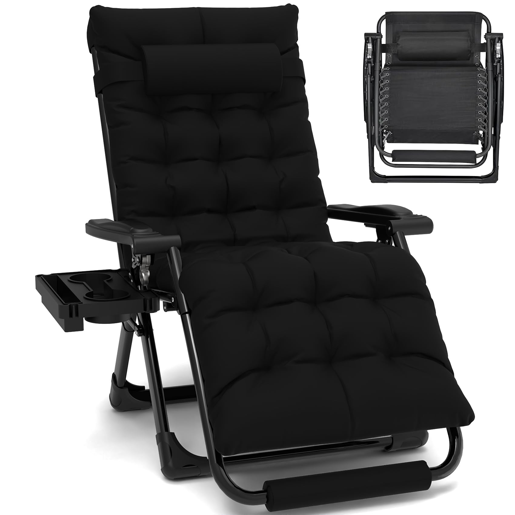 Slendor Zero Gravity Chair, Padded Zero Gravity Lounge Chair, Folding Reclining Camping Chair for Indoor Outdoor, Lawn Patio Recliner Chair with Aluminum Alloy Lock, Cup Holder, Pillow, Foot Rest