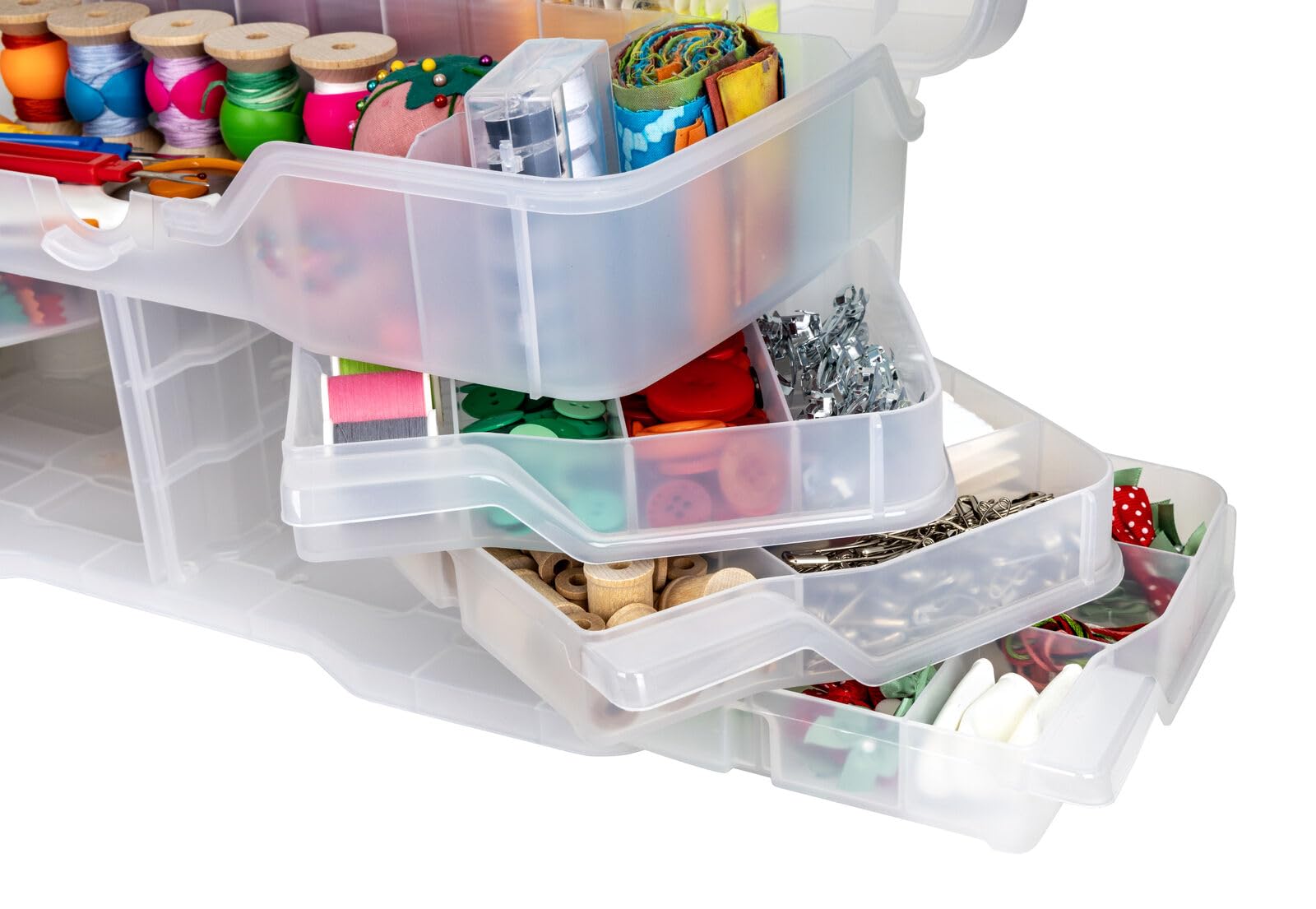 ArtBin Clear Plastic Organizer Small Parts Organizer - for DIY Arts & Crafts Storage Boxes & Organizers, Sewing Storage - Storage Box with Compartments, Project Box - Large (6 Pivot Trays) 6963PB