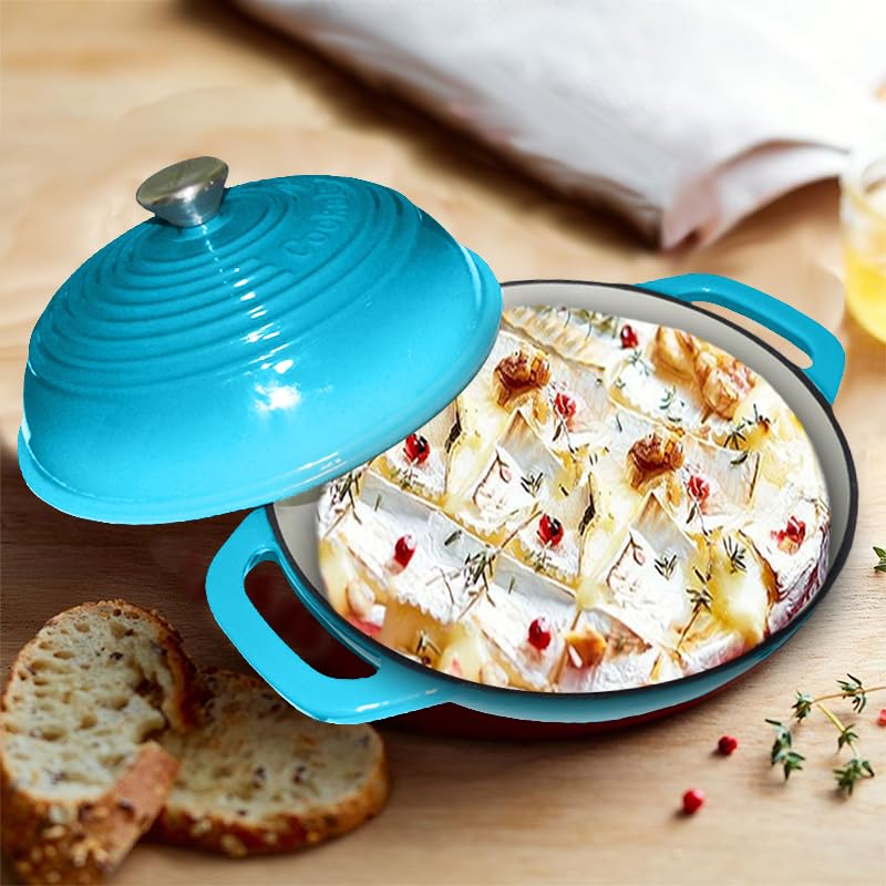 Enameled Cast Iron Bread Pan,11"Dutch Oven for Bread Baking,6 Quart Bread Oven with Lid,Bread Pans for Homemade Bread,Teal Thick Enamel Bread Pan-with Silicone Baking Mat|Clip&Recipe,Bread Making Gift