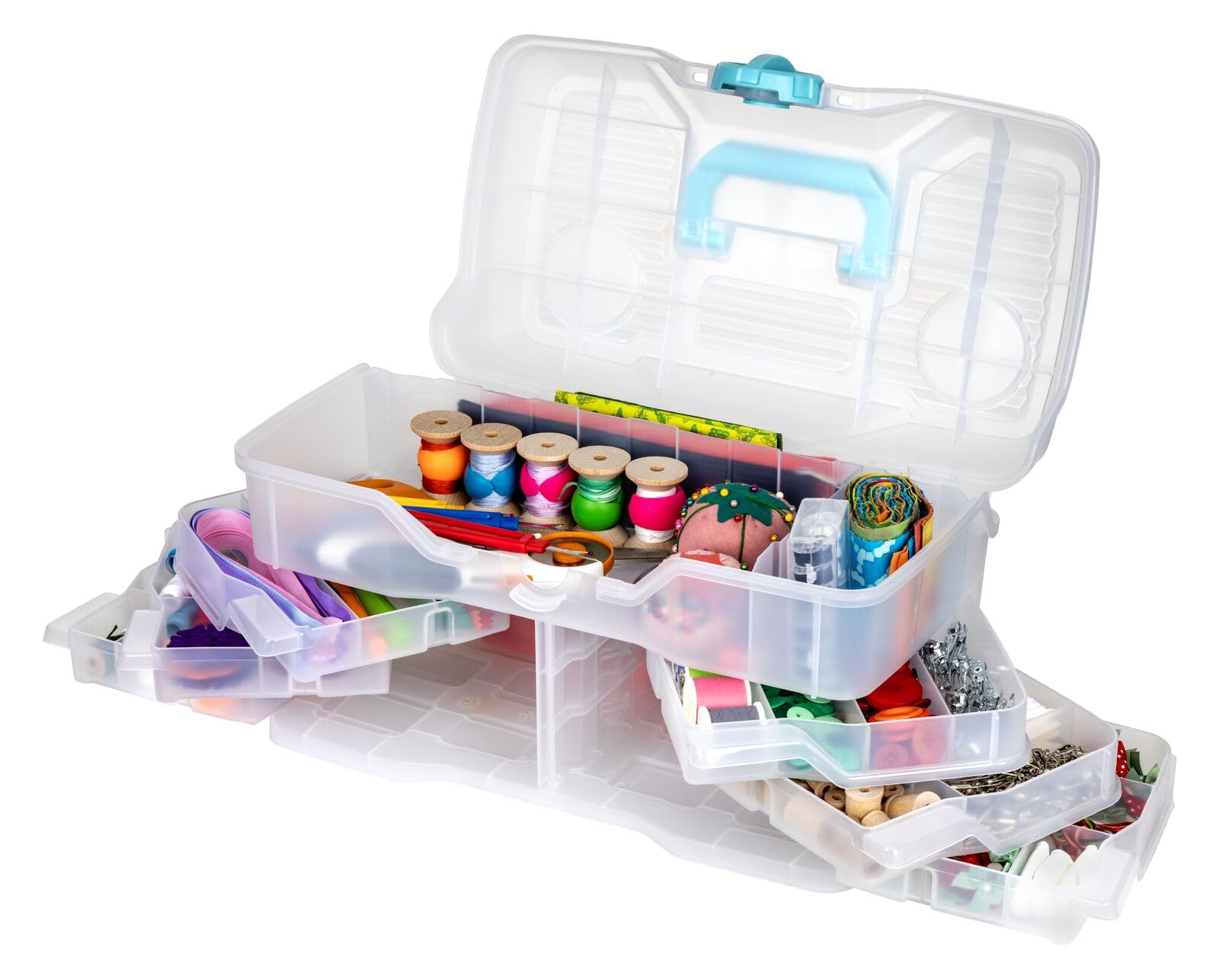 ArtBin Clear Plastic Organizer Small Parts Organizer - for DIY Arts & Crafts Storage Boxes & Organizers, Sewing Storage - Storage Box with Compartments, Project Box - Large (6 Pivot Trays) 6963PB