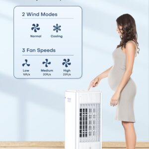 BALKO 25-INCH Evaporative Air Cooler, Swamp Cooler Air Conditioner w/Double Tanks, Smart Timer, 3 Ice Packs, 60W Windowless Air Conditioner, 70° Oscillation,3-Speed Portable Air Conditioners for Room