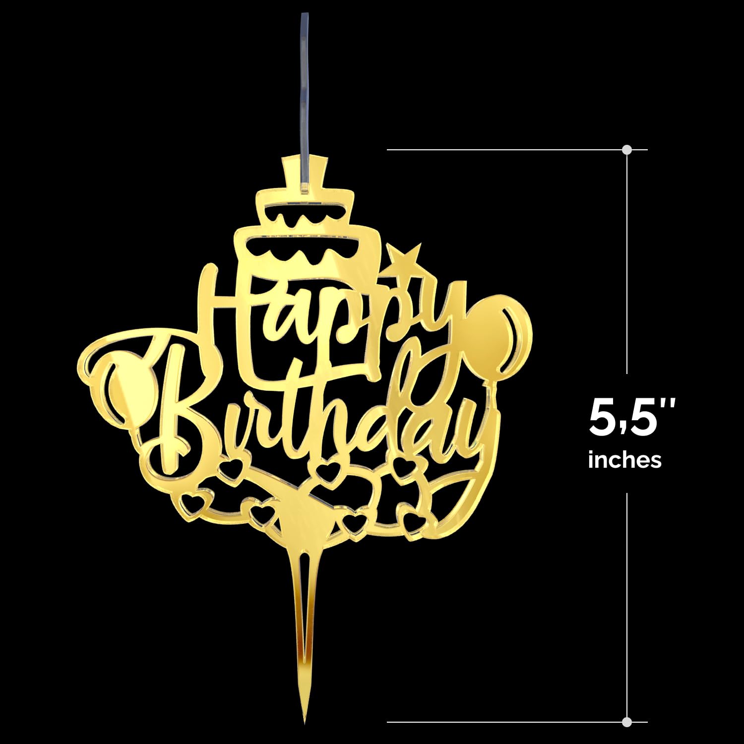 Happy Birthday Cake Topper Candle for Birthday Party Decorations, Acrylic Golden, 2 Wicks (2 Stars)