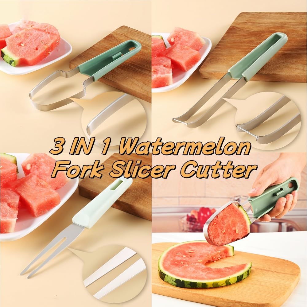 Watermelon Cutter Slicer Tool,3-in-1 Watermelon Cutter Slicer Tool, Watermelon Cutter,Stainless Steel Watermelon Popsicle Cutter,Watermelon Slicer Melon Cutter for Camping Kitchen Gadgets