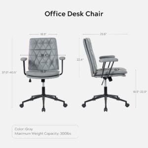 EYYTHUNG Executive Office Chair Mid Back Suede Fabric Desk Chair Modern Midback Cross Legged Chair with Wheels Height Adjustable Tilt Vanity Chair for Office, Meeting Room Grey