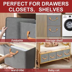 organizer box metal frame storage bins, rectangle storage baskets for closet.collapsible fabric storage baskets with handles.Stackable wardrobe storage boxes for clothes toys,grey-3 Pcs