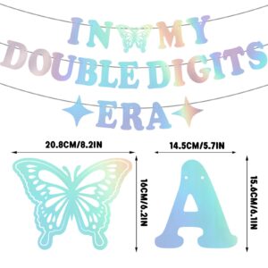 Generic In My Double Digits Era Banner- Iridescent, Happy 10th Birthday Banner, Glitter Popular Double Digits Banne for Girl Boy 10th Birthday Party Decorations Supplies