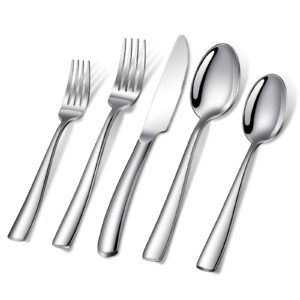 40-piece silverware set, heavy duty stainless steel flatware set service for 8, modern design cutlery utensil sets, dinner fork knife spoon eating tableware sets for home, dishwasher safe