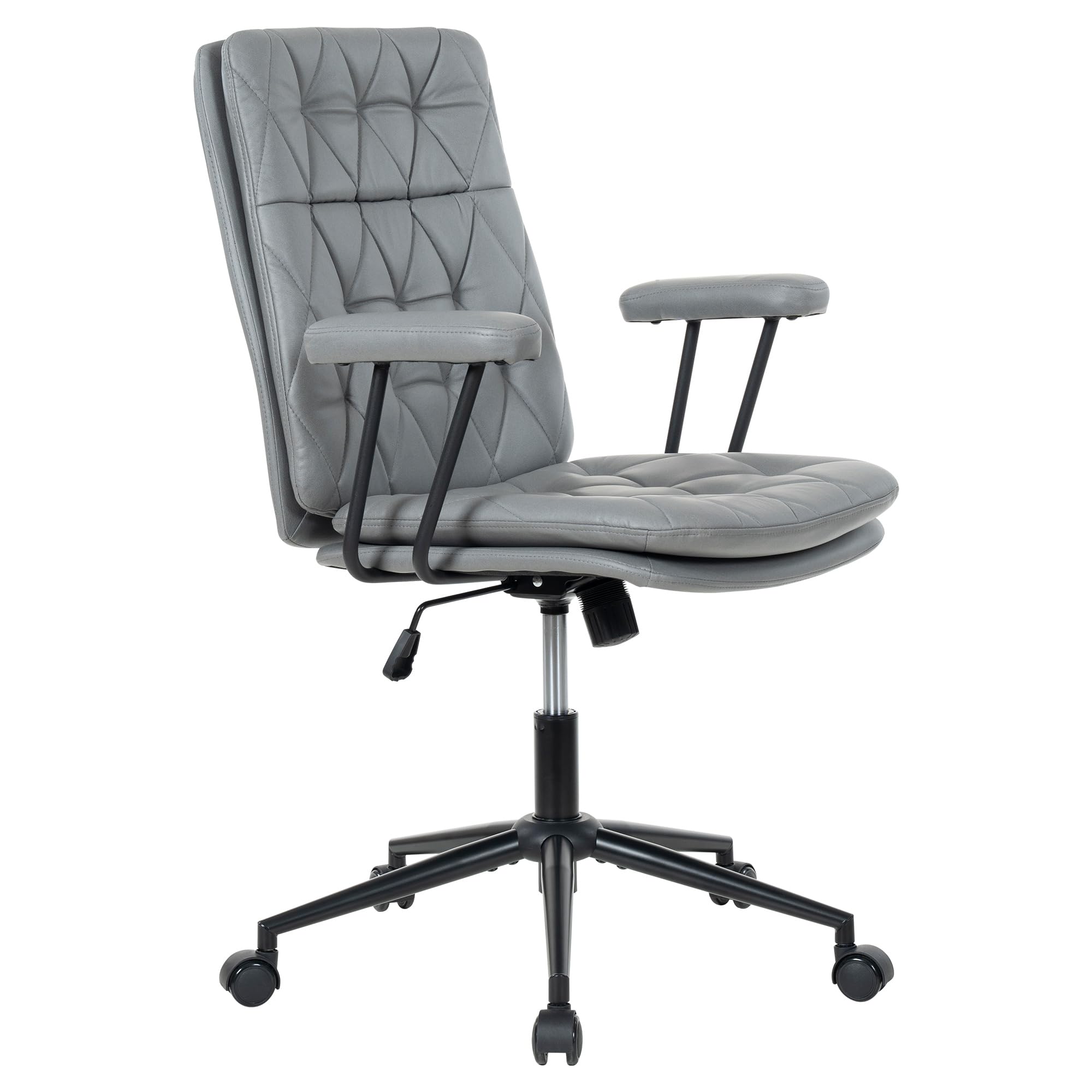 EYYTHUNG Executive Office Chair Mid Back Suede Fabric Desk Chair Modern Midback Cross Legged Chair with Wheels Height Adjustable Tilt Vanity Chair for Office, Meeting Room Grey