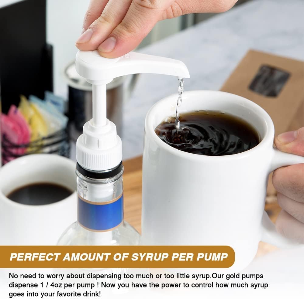 8 pcs Syrup Pumps with Cap to Avoid Dripping, Leak Proof Coffee Syrup Dispenser, Fits 25.4 Oz/750ml Coffee Flavoring Syrup Bottles, Great for Home & Coffee Bar Drinking Mixes, Cocktails, Beverage