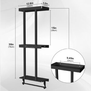 XWF Bathroom Towel Storage Rack，Wall Mounted Metal Bathroom Organizer,Wall Mounted Roll Towel Rack 30-Inch with Shelf for 6 Large Towels (Black)