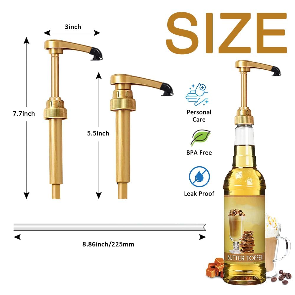 8 pcs Syrup Pumps with Cap to Avoid Dripping, Leak Proof Coffee Syrup Dispenser, Fits 25.4 Oz/750ml Coffee Flavoring Syrup Bottles, Great for Home & Coffee Bar Drinking Mixes, Cocktails, Beverage