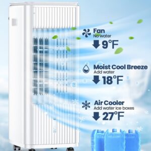 BALKO 25-INCH Evaporative Air Cooler, Swamp Cooler Air Conditioner w/Double Tanks, Smart Timer, 3 Ice Packs, 60W Windowless Air Conditioner, 70° Oscillation,3-Speed Portable Air Conditioners for Room