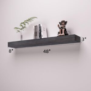 SAUMONIERES Fireplace Mantel Shelves 48 Inch Solid Wood Wall Mounted Long Floating Shelf Hollow, Grey Painted