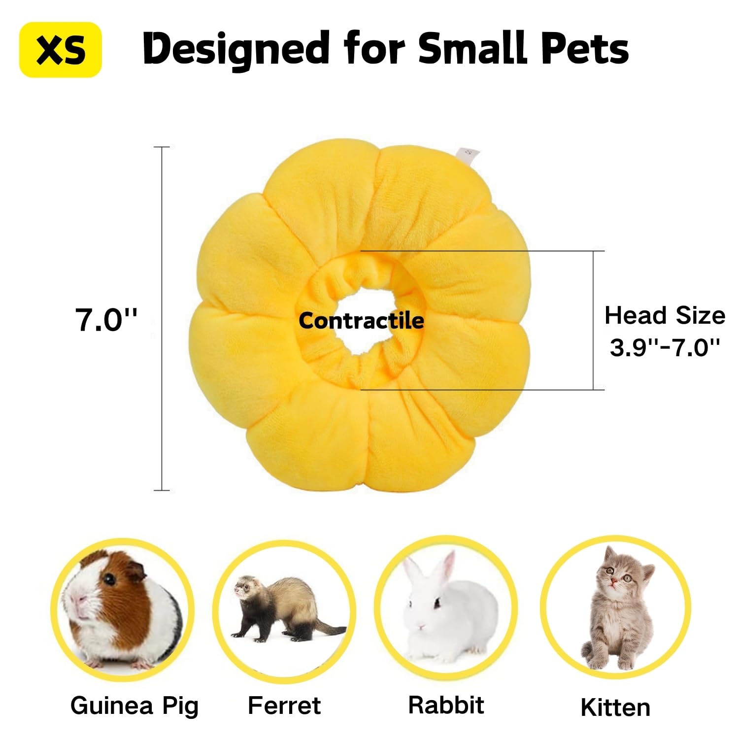 Rabbit Protection Cone Extra Small Soft Elizabethan Collar for Bunny Chinchilla Guinea Pig Small Cat Recovery Collar Kitten E Collar Alternative After Surgery Wound Healing Donut Collar (Yellow, XS)