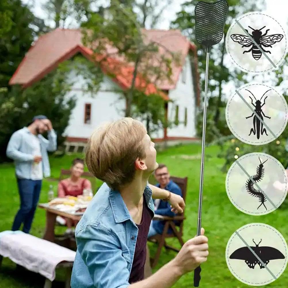 Telescopic Fly Swatters,Heavy Duty Plastic Fly Swatter,Telescopic Fly Swatters Indoor Mosquito,Flyswatter with Stainless Steel Handle for Outdoor Rustic Bug Swatter Flies,Mosquitoes and Bees