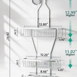 Shower Caddy Hanging Bathroom Organizer: Over Head Long Rack for Tall Showerhead - Extra Large Shelf for Big Shampoo Bottles with Soap Holder