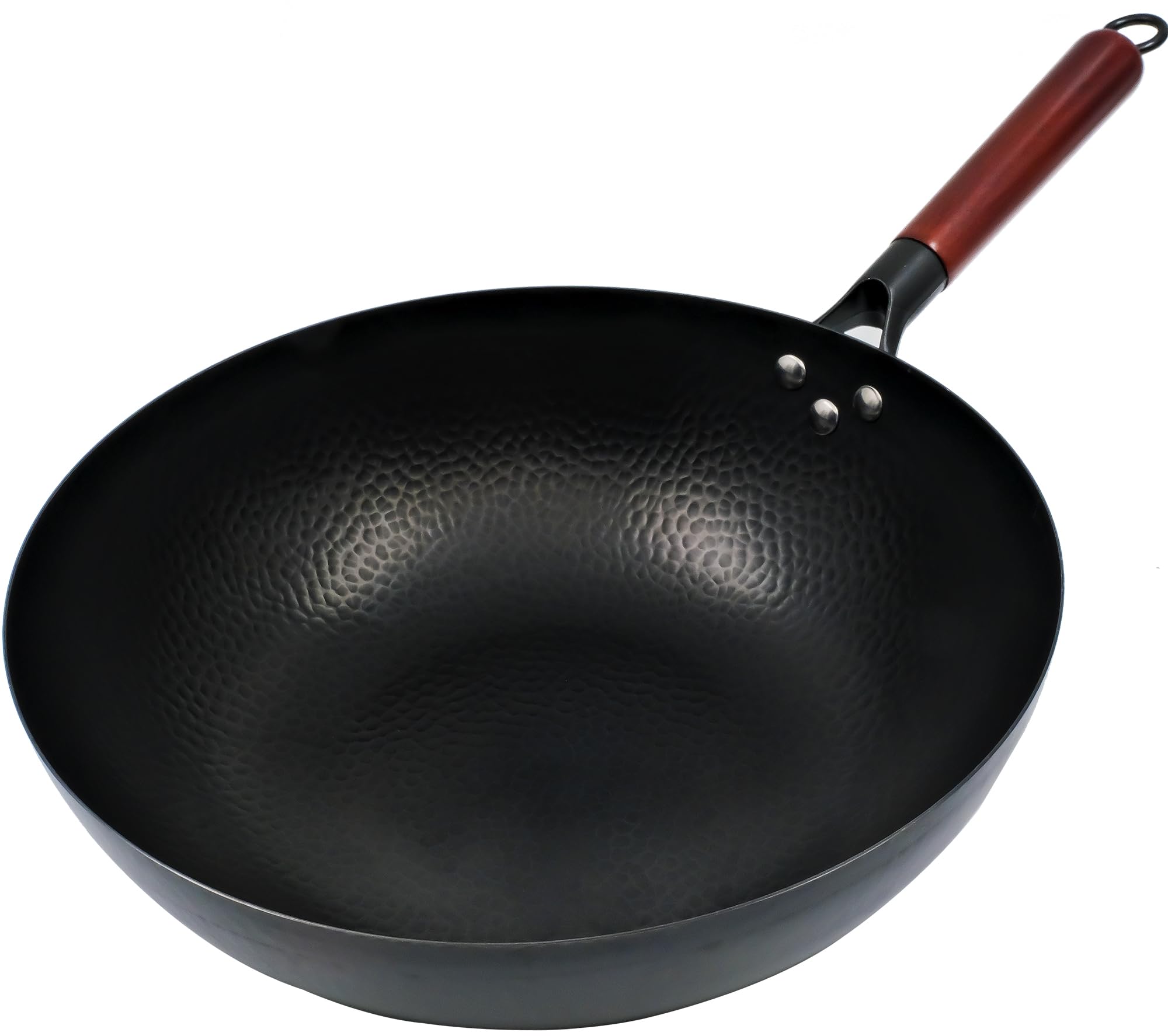 welsteepse Steel Wok Pan, Stir Fry Wok, Carbon Steel Wok, No Chemical Coating, Flat Bottom Chinese Wok Pan for All Stoves - 13in (Black),