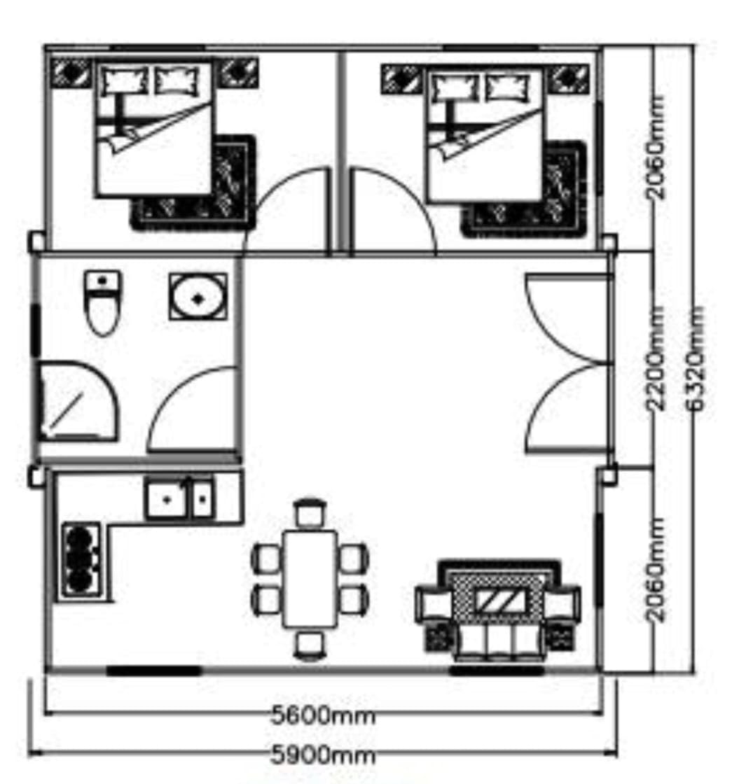 Large Portable House With Windows and Doors, L19ft x W20ft Prefabricated Home With Steel Frame: 2 Bedrooms, 1 Kitchen With Cabinets and Wash Basin, 1 Fully Equipped Washroom, Living Room, Unfurnished.