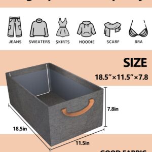 organizer box metal frame storage bins, rectangle storage baskets for closet.collapsible fabric storage baskets with handles.Stackable wardrobe storage boxes for clothes toys,grey-3 Pcs