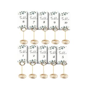 10pcs gold table number holders with 10 table numbers cards - 3.35 inch table number stands – name, picture, place card holder for centerpieces, wedding reception, birthday, restaurant & parties