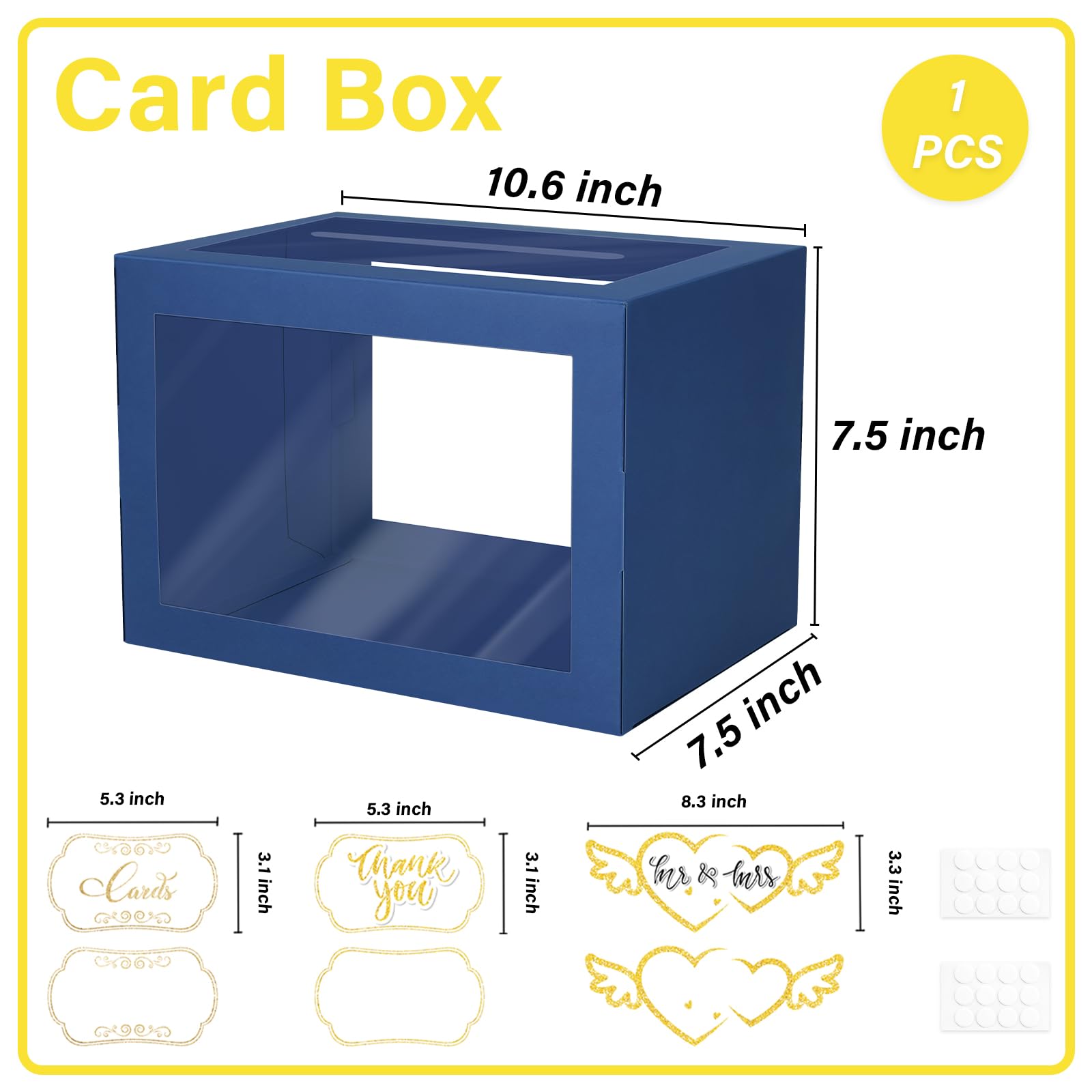 1 Pack Navy Blue Card Box for Party, Transparent Gift Cards Receiving Box Wedding Card Box Money Box for Birthday, Bridal or Baby Showers, Retirement, Anniversary, Graduation, Raffle Ticket Box