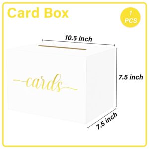 LIKAJON 1 Pack White and Gold Foil Card Box for Party, Wedding Card Box Gift Cards Receiving Box Money Box for Birthday, Bridal or Baby Showers, Retirement, Anniversary, Graduation, Raffle Ticket Box