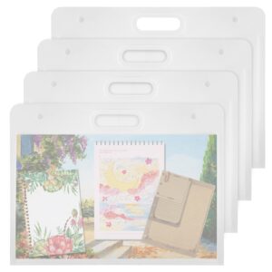 covzoe 4 pack art portfolio folder, 17" x 13" clear poster storage bag with handle, plastic waterproof bulletin board holder painting container for artwork, drawing pads, charts