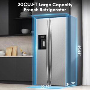 LHRIVER 20 Cu.Ft Side by Side Refrigerator with Ice Maker, Frost-free French Door Kitchen Refrigerator,Full Size Freestanding Fridge & Freezer for Home/Kitchen/Office (Stainless Steel)