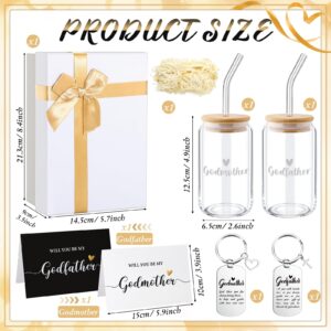 Qinyoung 7 Pcs Godparents Proposal Gift Will You Be My Godmother Godfather Gift Set Includes Coffee Glass Keychains Cards Gift Box for Godmother Godfather from Godchild Baptism Christmas Gift