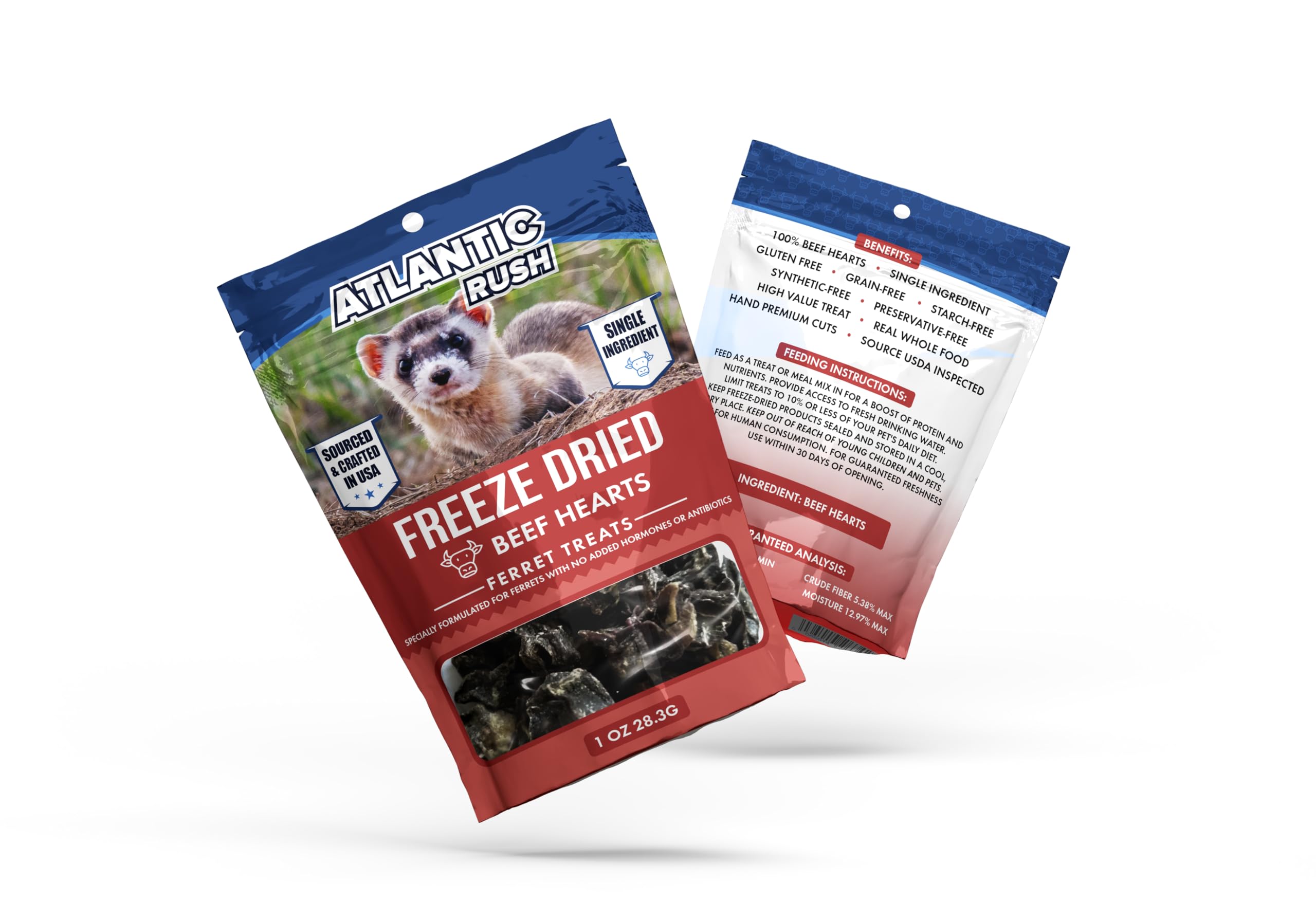 Freeze Dried Small Pet Treats - 1oz Resealable Bag of Treats for Ferrets - Ferret Snacks - Single Ingredient Ferret Food With No Preservatives Or Fillers- Small Animals Treats (1 oz, Beef Heart)