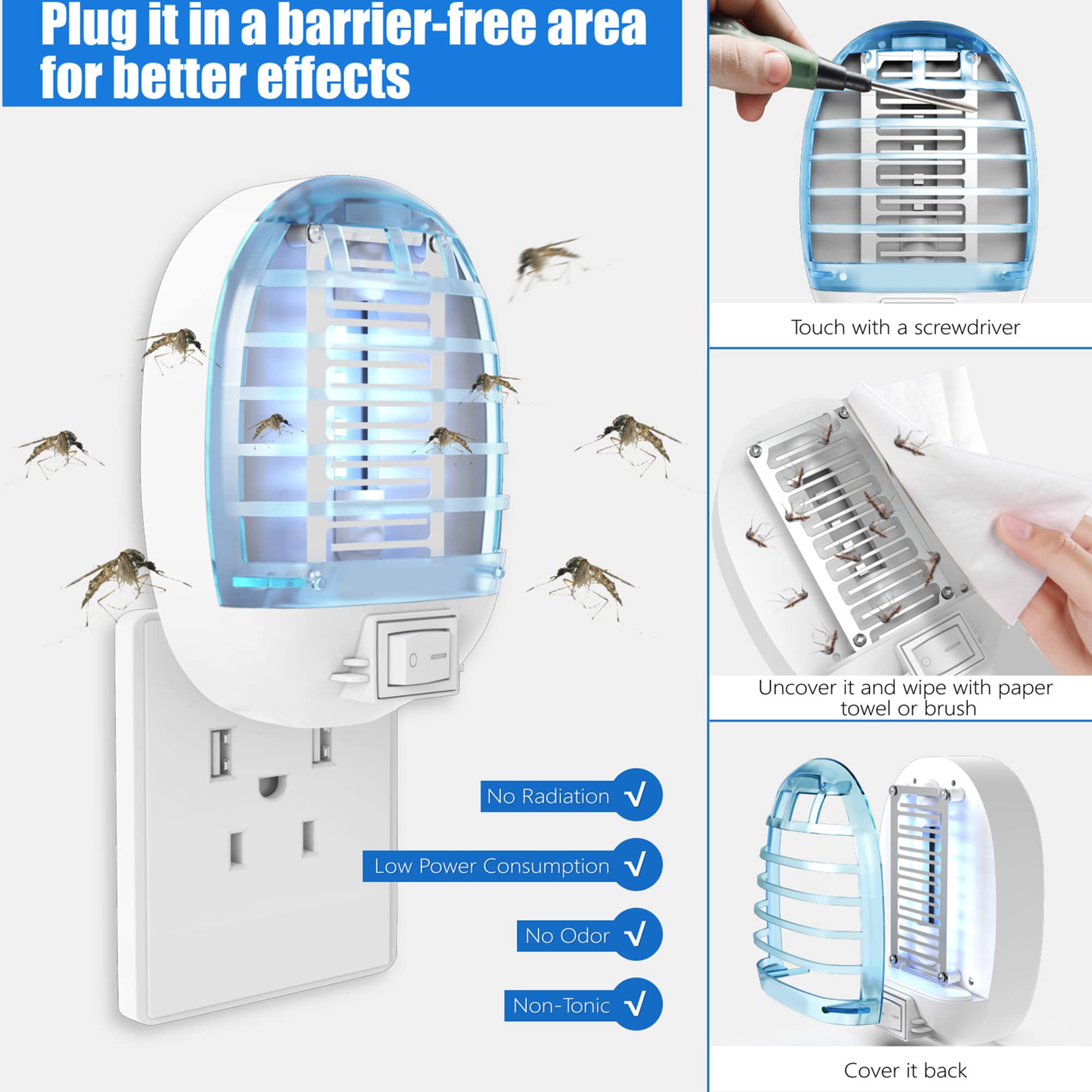 DNFAF Bug Zapper Indoor, Electronic Fly Trap Insect Killer, Mosquitoes Killer Mosquito Zapper with Blue Lights for Living Room, Home, Kitchen, Bedroom, Baby Room, Office(6 Packs)