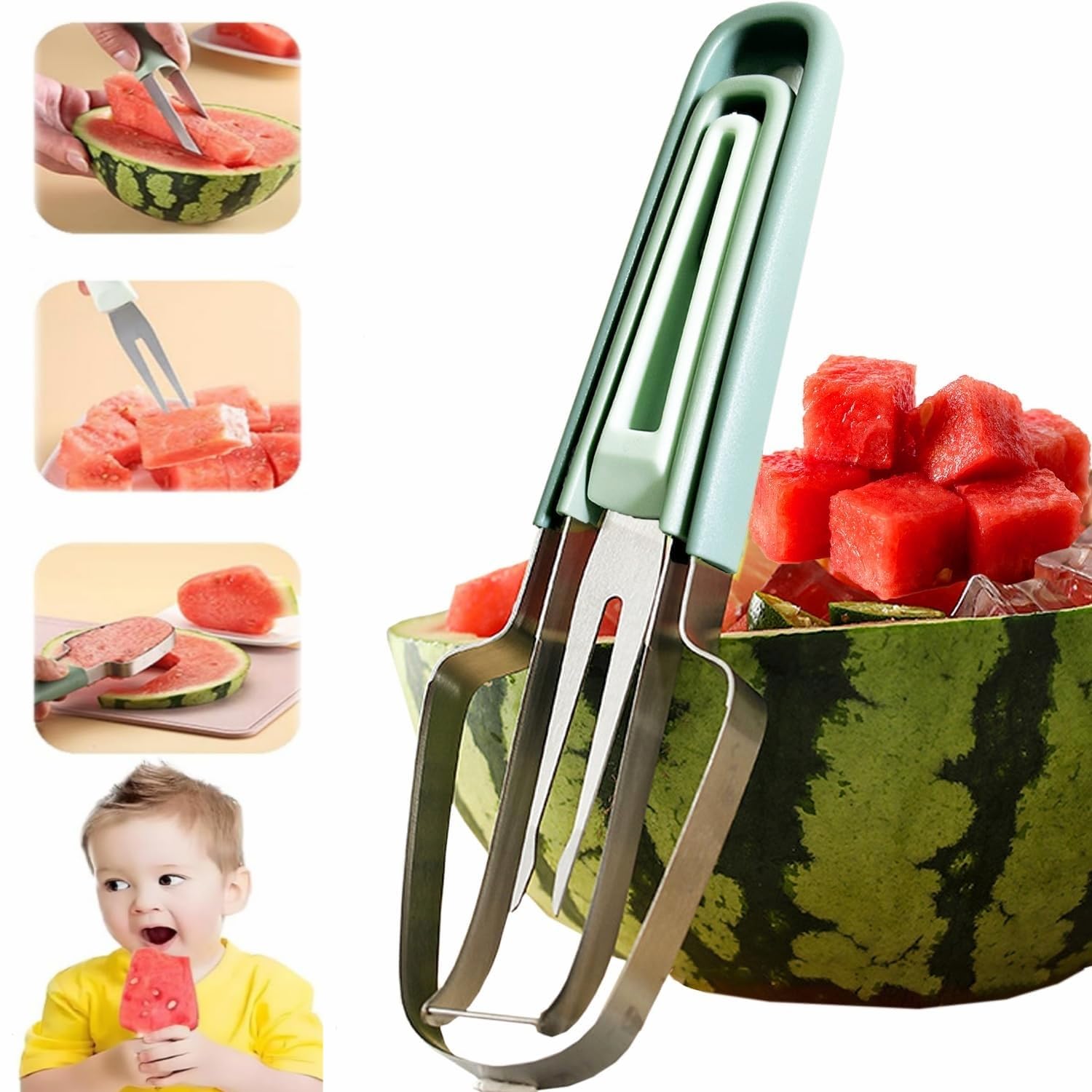 Watermelon Cutter Slicer Tool,3-in-1 Watermelon Cutter Slicer Tool, Watermelon Cutter,Stainless Steel Watermelon Popsicle Cutter,Watermelon Slicer Melon Cutter for Camping Kitchen Gadgets