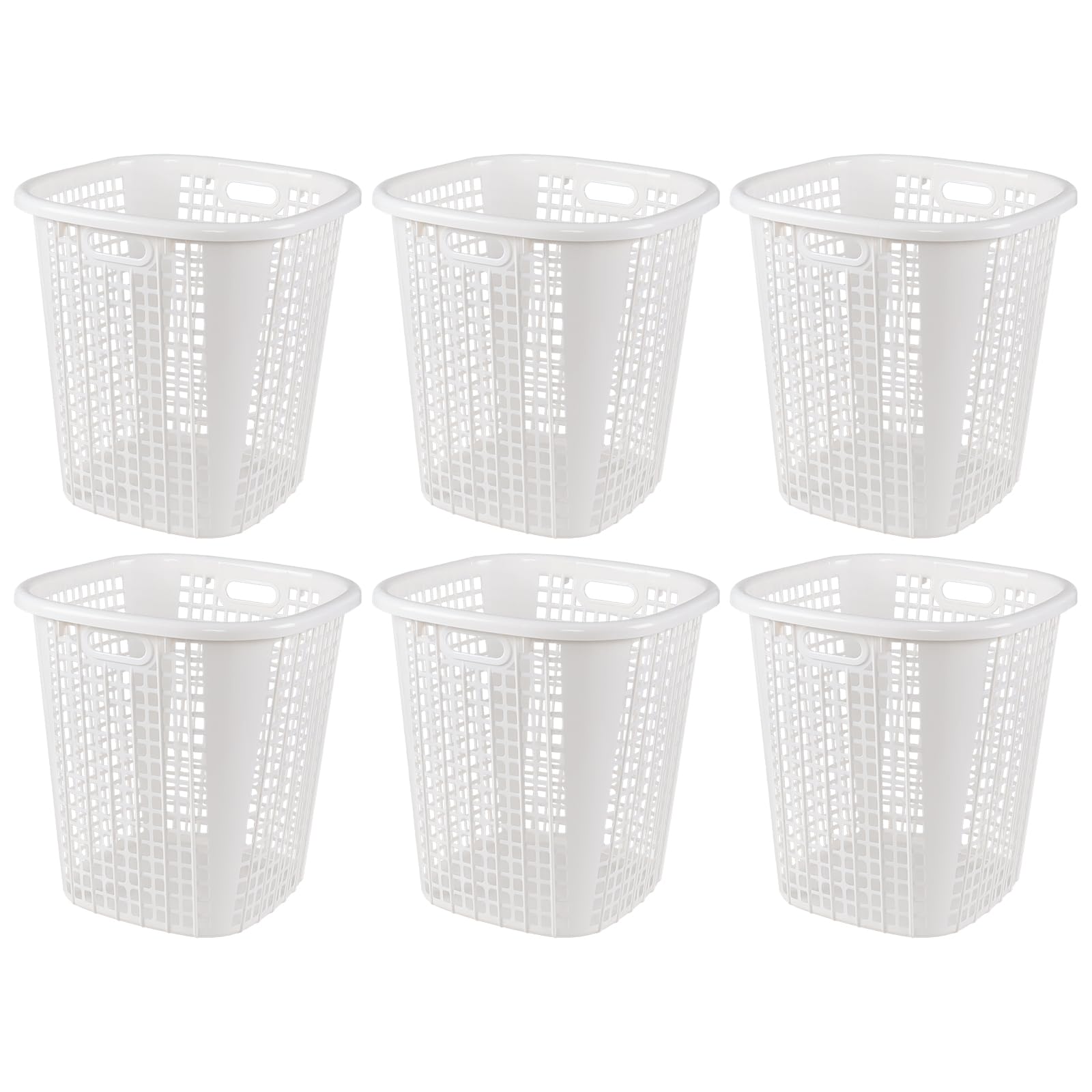 Xowine 50 L Tall Plastic Laundry Hamper Basket, Set of 6 Plastic Dirty Clothes Basket with Handle, White