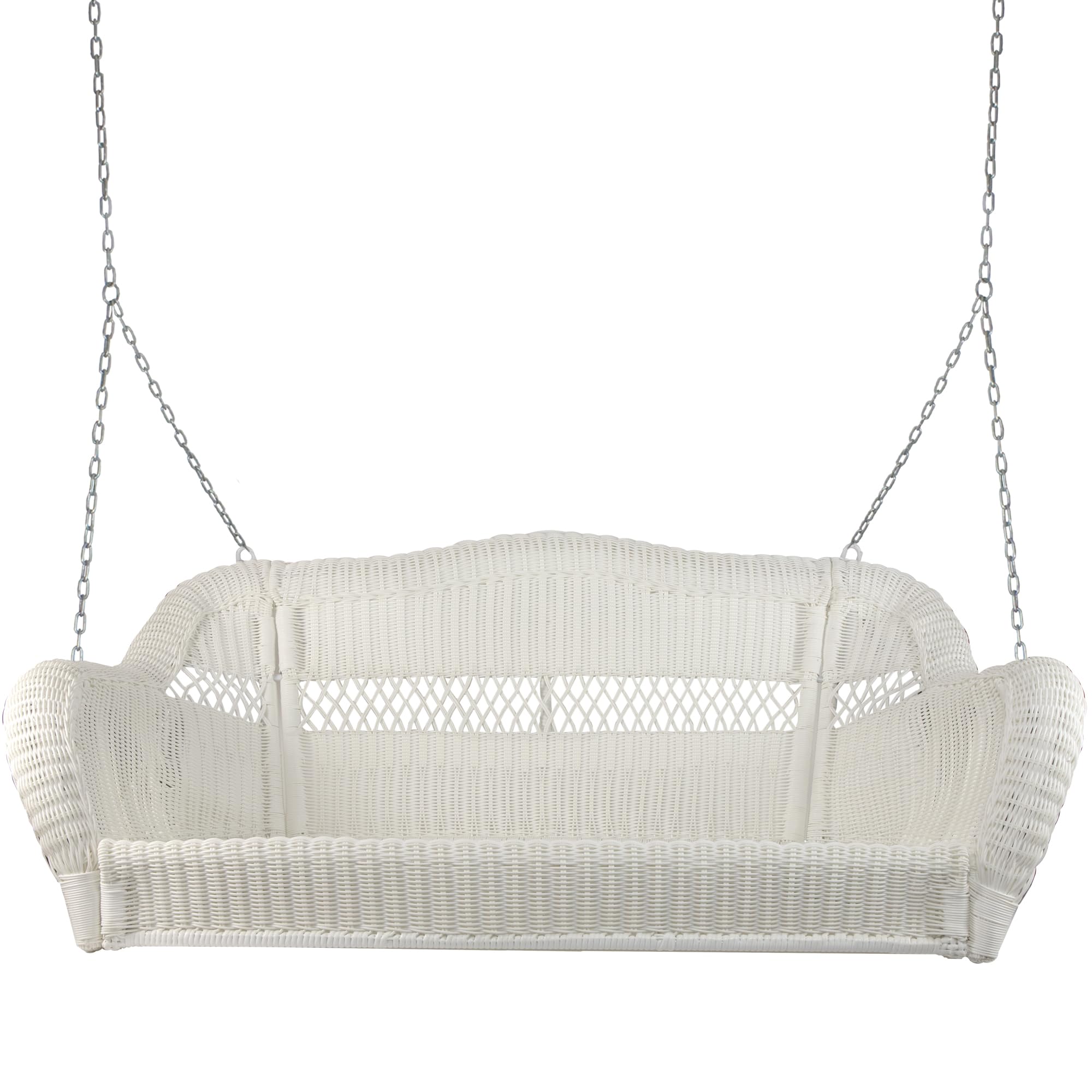 White Hand Woven Resin Wicker Hanging Porch Swing with Chain - Two Person