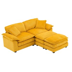 Chaise Longue Indoor with Movable Ottoman, 84.6" Modern Corduroy Loveseat Lounge Sofa Chair with Deep Seat, Upholstered L Shaped Modular Sectional Sofa Couches for Living Room, Apartment, Yellow