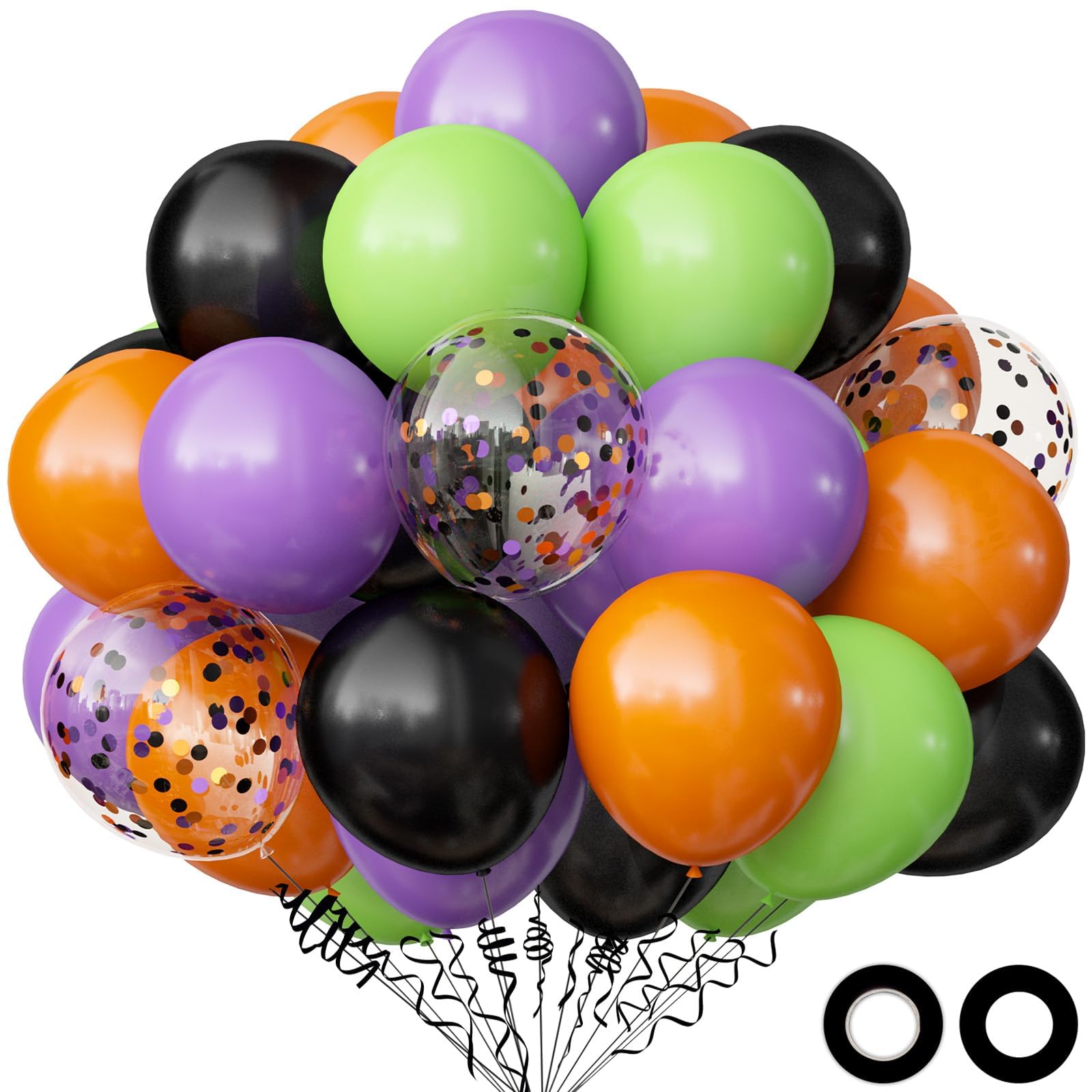 OuMuaMua 62PCS Halloween Party Balloons Decorations, 12 Inch Black Orange Green Purple Balloons Confetti Balloons for Kids Halloween Party Decorations Birthday Baby Shower Bachelorette Favors Supplies