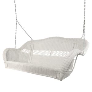 White Hand Woven Resin Wicker Hanging Porch Swing with Chain - Two Person