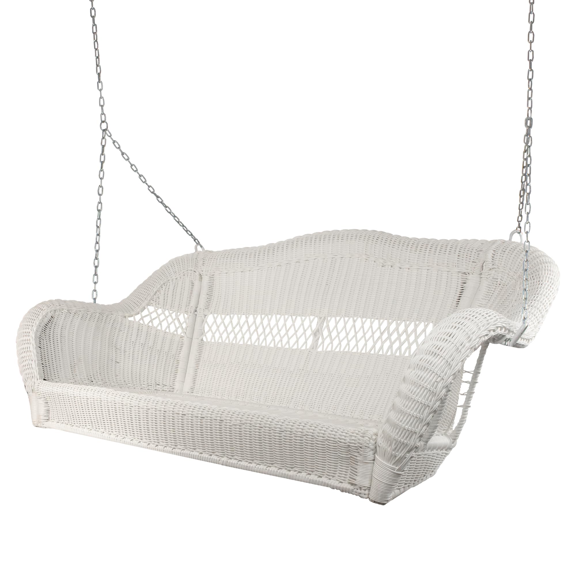 White Hand Woven Resin Wicker Hanging Porch Swing with Chain - Two Person