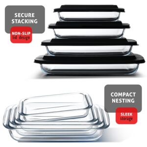 Eatex 4-Pack Glass Food Storage Containers with Lids, Baking Pans Set, Glass Baking Dishes for Oven | Leakproof Casserole Dish Lasagna Pan, Kitchen Serving Dishes| Oven Microwave Freezer Safe Bakeware