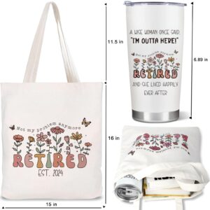 ARTINAEL Retirement Gifts for Women 2024 - Best Retirement Gifts with Humorous Happy Retired Quotes for Female- Funny Retirement Gift for Woman, White Coffee Tumbler & Bag Classy Gifts Set