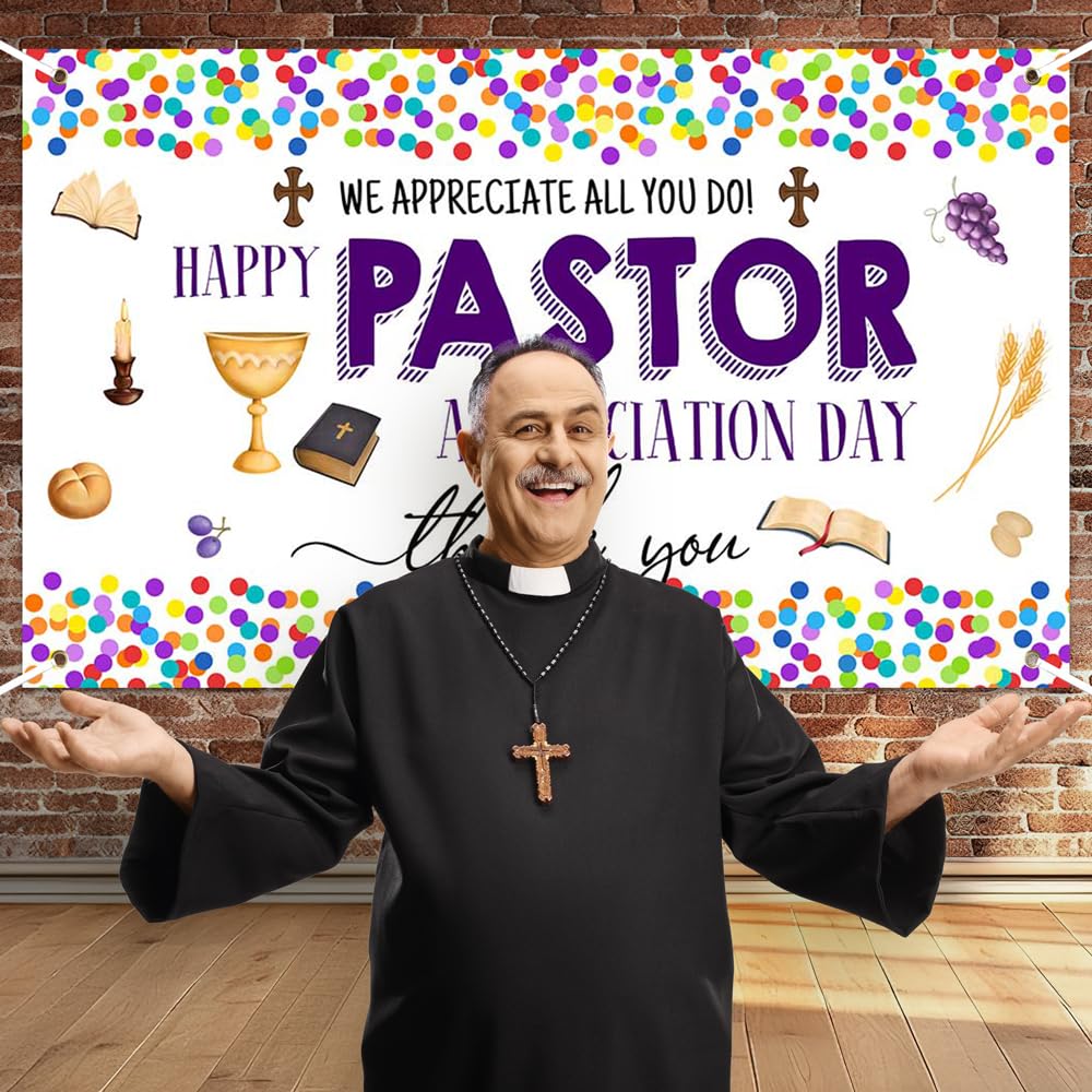 Wollmix Pastor Appreciation Day Banner Decorations Gifts for Men Thank You for All You Do We Appreciate You Sign Backdrops Wall Party Decor Supplies Photography Background Photo Booth 70.8x43.3inch