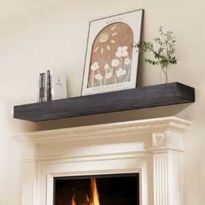 saumonieres fireplace mantel shelves 48 inch solid wood wall mounted long floating shelf hollow, grey painted