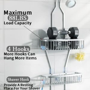 Shower Caddy Hanging Bathroom Organizer: Over Head Long Rack for Tall Showerhead - Extra Large Shelf for Big Shampoo Bottles with Soap Holder