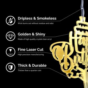 Happy Birthday Cake Topper Candle for Birthday Party Decorations, Acrylic Golden, 2 Wicks (2 Stars)