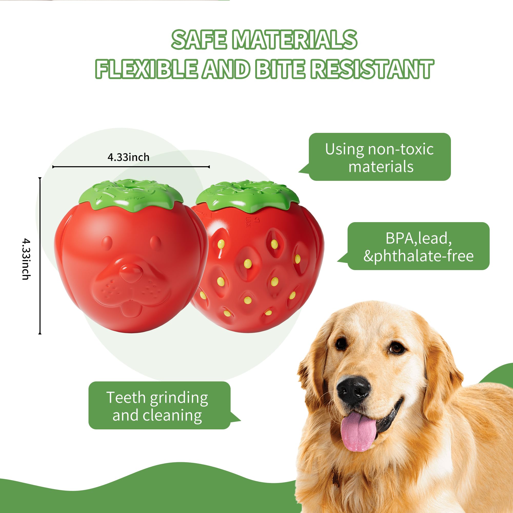 VEPOUYU Dog Chew Toys for Aggressive Chewers - Treat-Filling Durable Strawberry Chew Toy, Indestructible Dog Toys for Large, Medium, and Small Dogs, Anxiety Relief Toys for Puppy