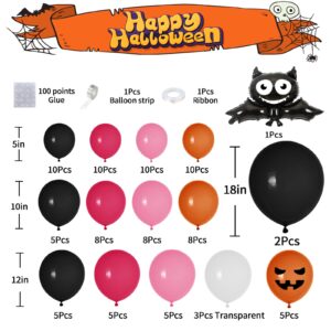 BACOKEY Halloween Balloons Halloween Balloon Garland Arch Kit With Black Orange Hot Pink Balloons Ghost Bat Foil Balloon for Baby Shower Birthday Party Halloween Party Decoration